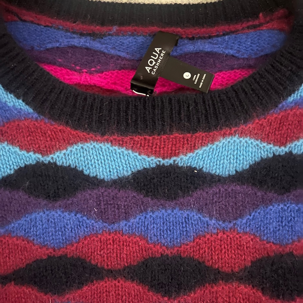 Aqua Multicolor Diamond Pattern Cashmere Sweater … - image 3